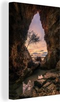 Coucher de soleil dans une grotte marine 20x30 cm - petit - Tirage photo sur toile (Décoration murale salon / chambre) / Mer et plage