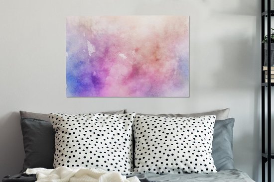 Canvas Schilderij Waterverf - Roze - Blauw - Tint - 60x40 cm - Wanddecoratie