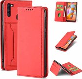 Voor Samsung Galaxy A11 Sterk magnetisme Vloeibaar gevoel Horizontale flip lederen tas met houder & kaartsleuven en portemonnee (rood)