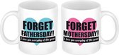 Forget Mothers en Fathersday mok - Cadeau beker set voor Papa en Mama - Moederdag en Vaderdag cadeautje