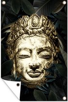 Tuinposter - Tuindoek - Tuinposters buiten - Buddha hoofd - Goud - Spiritueel - 80x120 cm - Tuin