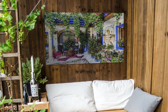 Poster carré coloré dans le jardin espagnol de Cordoue 120x80 cm - Toile de jardin / Toile d'extérieur / Peintures pour l'extérieur (décoration de jardin)