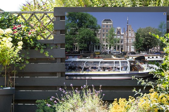 Croisière sur les canaux dans le Brouwersgracht à Amsterdam affiche de jardin 120x80 cm - Toile de jardin / Toile d'extérieur / Peintures d'extérieur (décoration de jardin)
