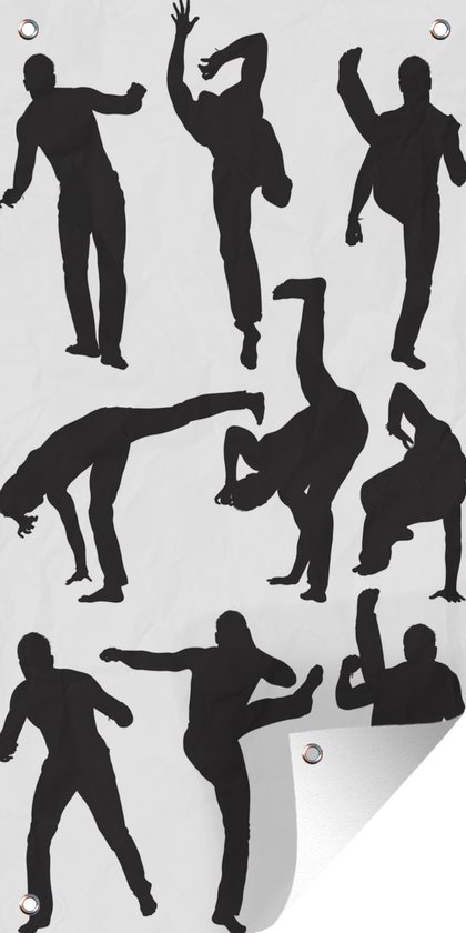 Silhouetten van een jongeman bezig met capoeira - Tuindoek