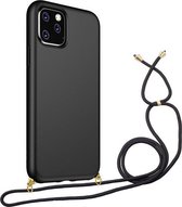Hoesje Met Koord geschikt voor Apple iPhone 12 / 12 Pro - TPU Case - Siliconen Back Cover - Zwart