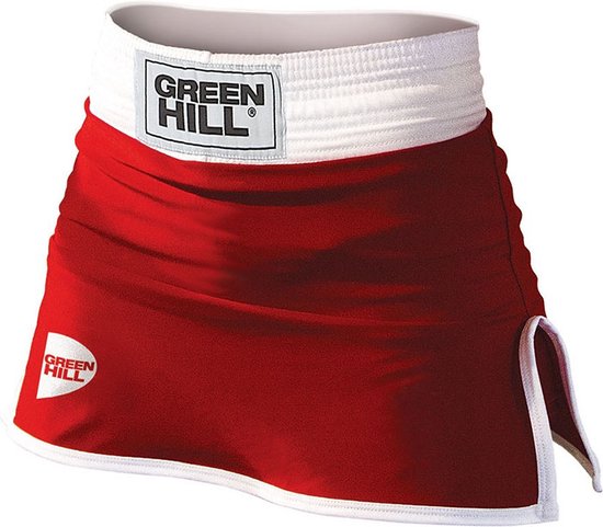 Dames boksrok van Green Hill in het rood met een witte tailleband. Met logo's op de voorkant en zijkant.