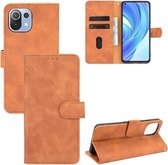 Voor Xiaomi Mi 11 Lite Effen Kleur Huid Voelen Magnetische Gesp Horizontale Flip Kalf Textuur PU Lederen Case met Houder & Kaartsleuven & Portemonnee (Bruin)