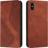 Skin Feel Magnetisch S-type Effen Kleur Horizontale Flip Leren Case met Houder & Kaartsleuf & Portemonnee Voor iPhone X / XS (Bruin)