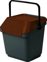 Afvalemmer stapelbaar 35 liter grijs met bruin deksel | Handvat | EasyMax