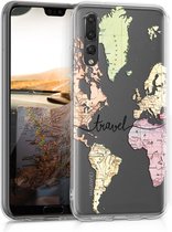 kwmobile telefoonhoesje voor Huawei P20 Pro - Hoesje voor smartphone in zwart / meerkleurig / transparant - Travel Wereldkaart design