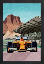 JUNIQE - Poster in houten lijst Formule 1 -40x60 /Blauw & Bruin