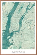 JUNIQE - Poster met kunststof lijst New York - vintage stadskaart