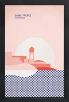 JUNIQE - Poster met houten lijst Saint-Tropez -13x18 /Blauw & Roze