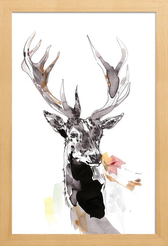 Juniqe Poster Met Houten Lijst Hirsch 2 13x18 Grijs And Wit 