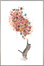 JUNIQE - Poster met kunststof lijst Catching Butterflies -60x90 /Geel