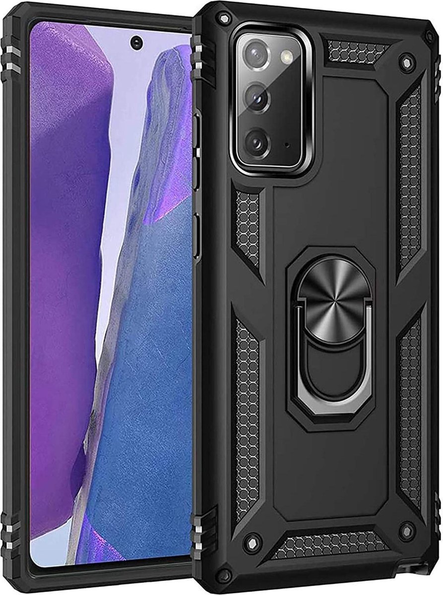 Anti-Shock Hybrid Ring Armor Hoesje Geschikt voor: Oppo A73 5G - zwart