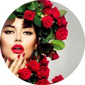 Vrouw met rozen in het haar - Foto op Behangcirkel - ⌀ 80 cm