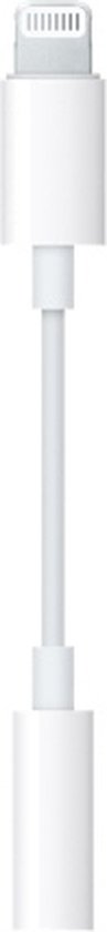 Witte Lightning naar 3,5 mm koptelefoonadapter met een lange, rechte kabel.