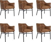 Bronx71® Industriële eetkamerstoel Aaron cognac - Eetkamerstoelen set van 6