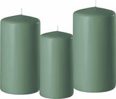 Set van 3x stuks groene stompkaarsen 10-12-15 cm met diameter 6 cm - Sfeer kaarsen voor binnen