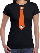 Zwart fan t-shirt voor dames - oranje voetbal stropdas - Holland / Nederland supporter - EK/ WK shirt / outfit M