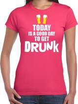 Roze fun t-shirt good day to get drunk  - dames - Gay pride / festival shirt / outfit / kleding L