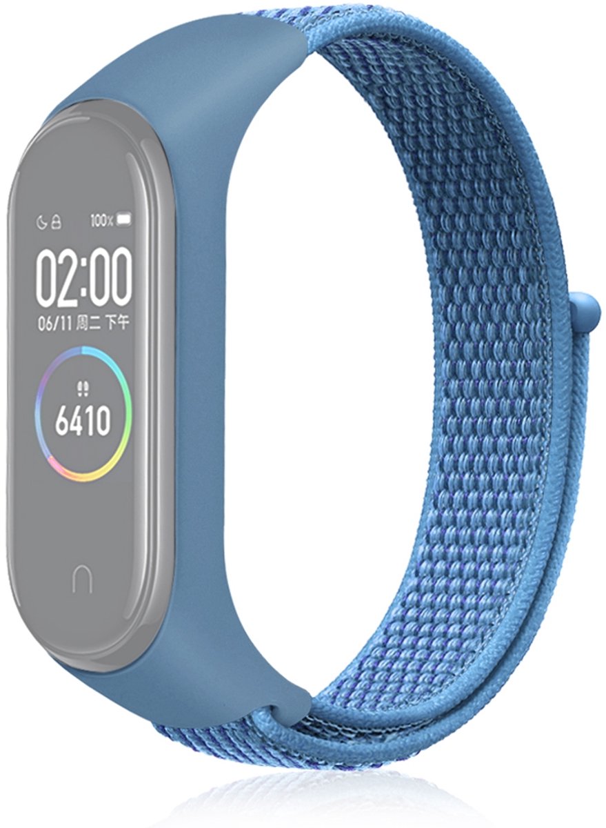 By Qubix - Nylon Geweven Bandje Geschikt voor Xiaomi Mi Band 3 / 4 / 5 / 6 / 7 - Blauw