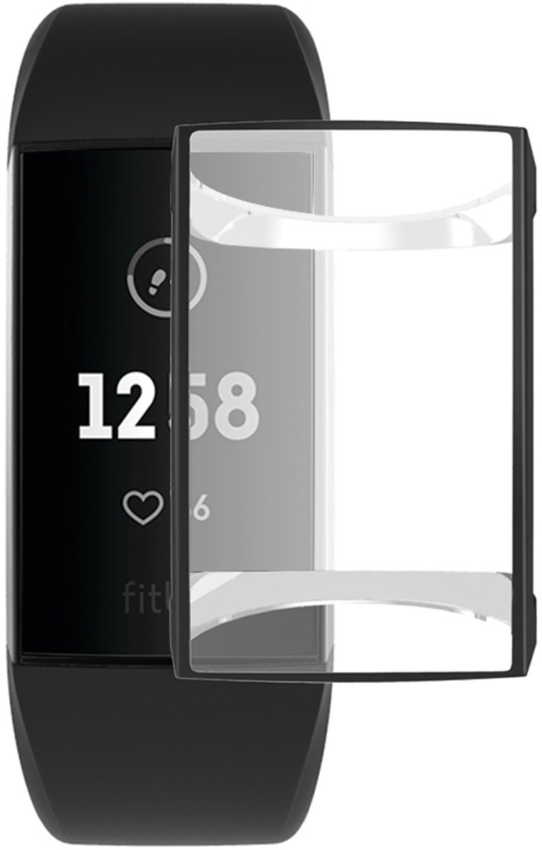 By Qubix - Geschikt voor Fitbit Charge 3 - Fitbit Charge 4 Case (volledig beschermd) - Zwart