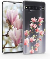 kwmobile telefoonhoesje voor TCL 10 Pro - Hoesje voor smartphone in poederroze / wit / transparant - Magnolia design