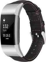 Leer Smartwatch bandje - Geschikt voor  Fitbit Charge 2 leren bandje - donkerbruin - Maat: S - Horlogeband / Polsband / Armband