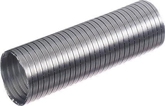 Zilverkleurige aluminium flexibele slang, recht.