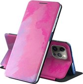 Voor iPhone 12/12 Pro Voltage Aquarel Patroon Huid Voelen Magnetische Horizontale Flip PU Lederen Case met Houder (Paars)