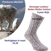 6-Paar Geiten Wollen Sokken Norweger klassieke Grijs Kleur-Maat 35-38