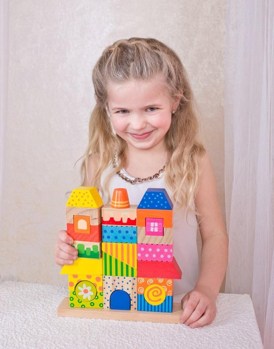 Bino Blokkenset Stapelend Huis Junior 23 Cm Hout 27-delig
