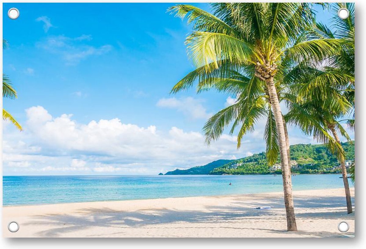 Affiche de jardin Palm et cabanes sur l'île tropicale 120x80 cm