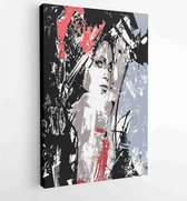 Girls head sketch in abstract colored paint brushes stained black and gray background - Moderne schilderijen - Vertical - 459354871 - 50*40 Vertical