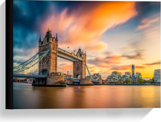 Canvas  - Skyline met Tower Bridge in Londen - 40x30cm Foto op Canvas Schilderij (Wanddecoratie op Canvas)