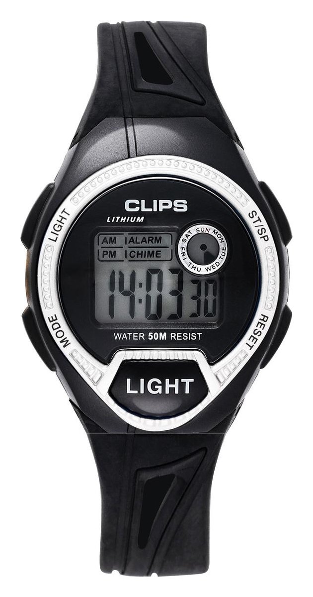 Clips 539-6004-84 Horloge - Rubber - Zwart - Ø 40 mm
