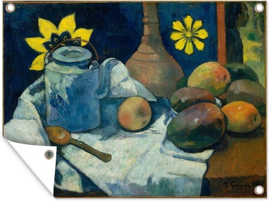 Tuin decoratie Stilleven met een theepot en fruit - schilderij van Paul Gauguin - 40x30 cm - Tuindoek - Buitenposter