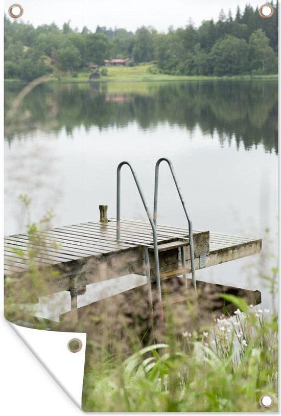 Foto: Tuinposter tuindoek tuinposters buiten scandinavische steiger aan een meer 80x120 cm tuin