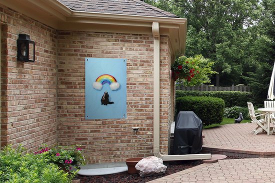 Affiche de jardin chat avec un ballon arc-en-ciel toile en vrac 60x90 cm - toile de jardin / toile d'extérieur / Peintures pour l'extérieur (décoration de jardin)