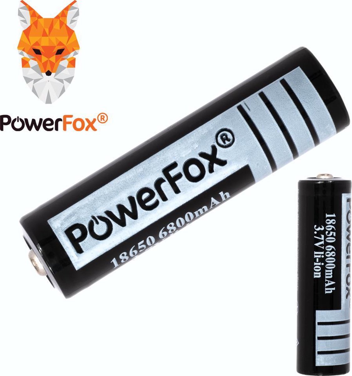 PowerFox® 1x 18650 Lithium batterij 3,7V 6800mAh oplaadbare batterij zwart