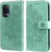 Voor OPPO A94 5G/F19 Pro+/Reno5 Z 5G 7-bloemblaadje Bloemen Embossing Patroon Horizontale Flip PU lederen tas met houder & kaartsleuven & portemonnee & fotolijst (groen)