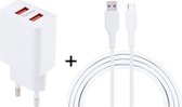 LZ-705 2-in-1 5V dubbele USB-reisoplader + 1,2 m USB naar USB-C / Type-C datakabelset, EU-stekker (wit)
