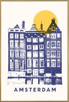 JUNIQE - Poster met kunststof lijst Amsterdam -20x30 /Blauw & Geel