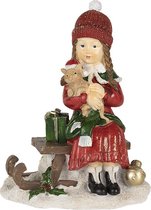 Clayre & Eef Beeld Kind 14x9x18 cm Rood Groen Polyresin Kerstdecoratie