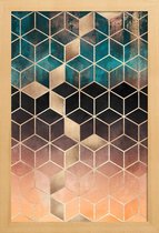 JUNIQE - Poster in houten lijst Ombre Dream Cubes -40x60 /Oranje &