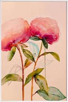 JUNIQE - Poster in kunststof lijst Peonies 1 -40x60 /Ivoor & Roze