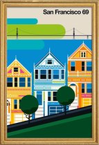 JUNIQE - Poster met houten lijst Vintage San Francisco 69 -13x18