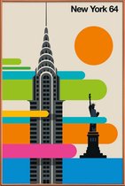 JUNIQE - Poster met kunststof lijst Vintage New York 64 -20x30